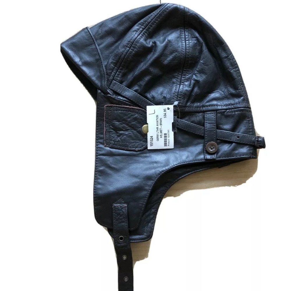 Leather Aviation Helmet Cap. Brown. Large. Unisex